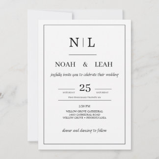 Invitation Black Minimalist Wedding Invitation• Modern Simple