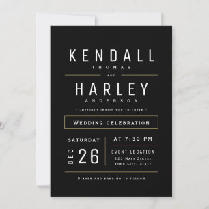 Invitation Black Modern Chic Simple Typographie Mariage photo