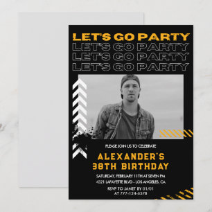 Invitation Black Modern Men Photo 38e anniversaire