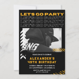 Invitation Black Modern Men Photo 49e anniversaire