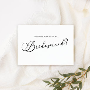Invitation Black Modern Simple Script Be My Bridesmaid White