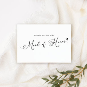 Invitation Black Modern Simple Script Be My Maid of Honor