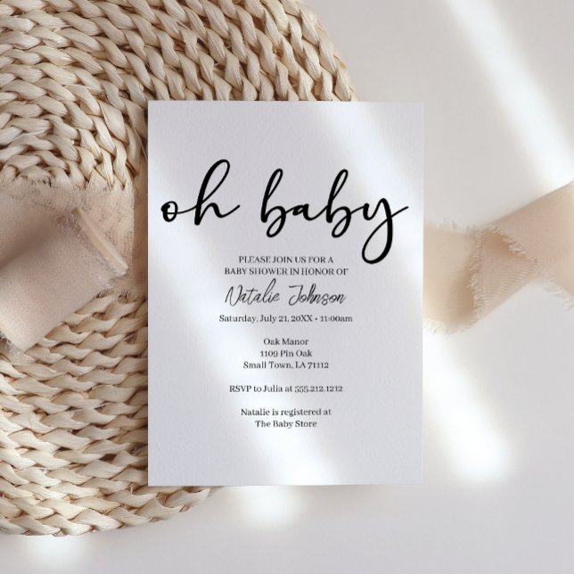 Invitation Black Modern Simple Script Oh Baby Shower (Créateur téléchargé)