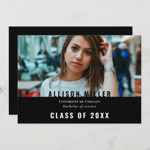Invitation Black Modern Typographie Photo Graduation Party