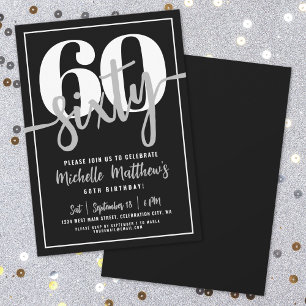 Invitation Black moderne 60e fête d'anniversaire