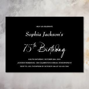 Invitation Black moderne 75e anniversaire fête