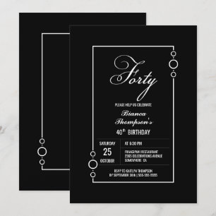 Invitation Black moderne fête du 40e anniversaire