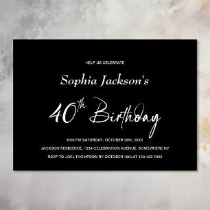 Invitation Black moderne fête du 40e anniversaire