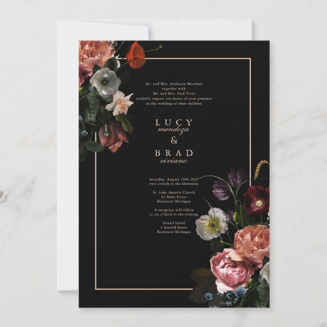 Invitation Black Moody Wedding | Flore dramatique (Devant)