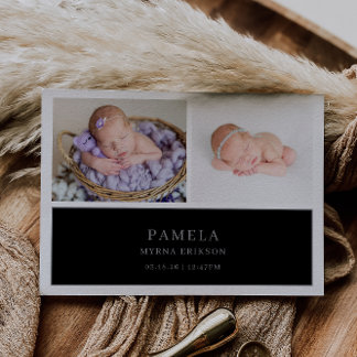 Invitation Black Muted Gray Chic Baby Photo Announcement Card