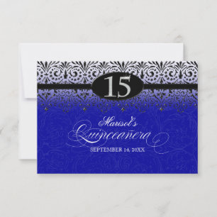 Invitation Black n White Lace Look Silver 15e Quinceanera