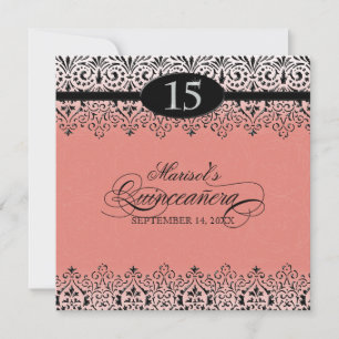 Invitation Black n White Lace Look Silver 15e Quinceanera