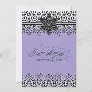 Invitation Black n White Lace Look Silver Bat mitzvah Invitat