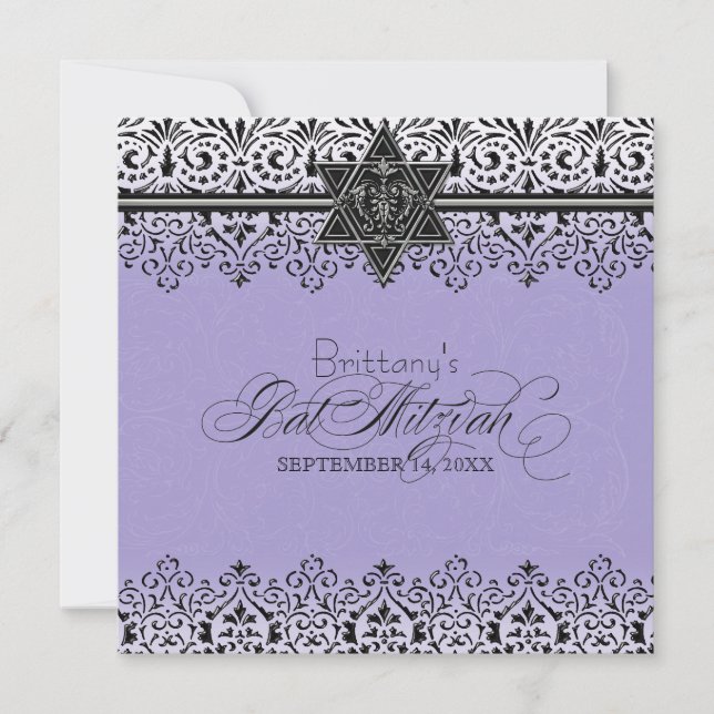 Invitation Black n White Lace Look Silver Bat mitzvah Invitat (Devant)