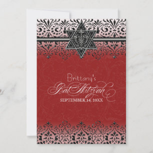Invitation Black n White Lace Look Silver Bat mitzvah Invitat
