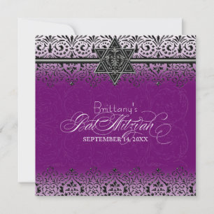 Invitation Black n White Lace Look Silver Bat mitzvah Invitat