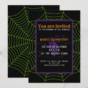 Invitation Black neon vert toile d'araignée Halloween motif