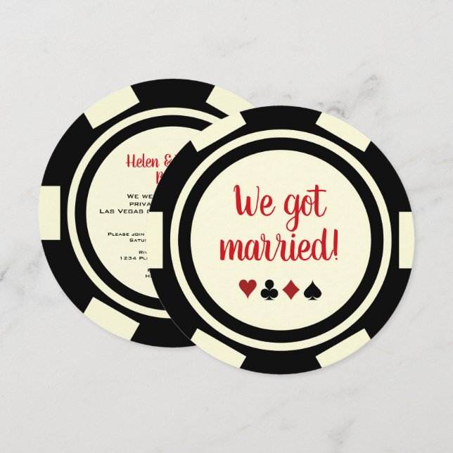 Invitation Black Off White Poker Chip Mariage Eloped annonce (Devant / Derrière)