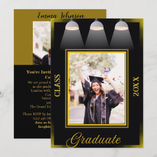 Invitation Black & Olive Green Lycée Photo Graduation