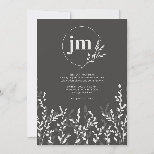Invitation Black Olive ・ Rustique Fleur sauvage Mariage photo (Devant)