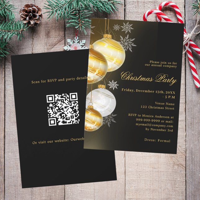 Invitation Black or baubles société QR code Noël (Créateur téléchargé)