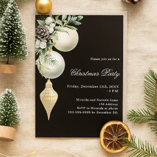 Invitation Black or blanc baubles Noël