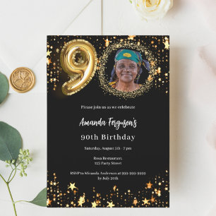 Invitation Black or étoiles 90e anniversaire