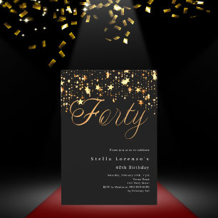 Invitation Black or étoiles élégant 40e anniversaire