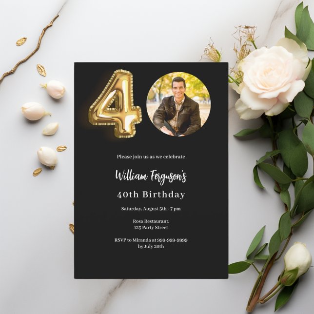 Invitation Black or photo 40e anniversaire (Créateur téléchargé)