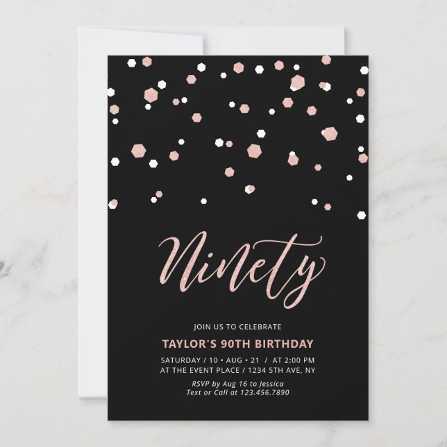 Invitation Black or Rose Simple 90e fête d'anniversaire (Devant)