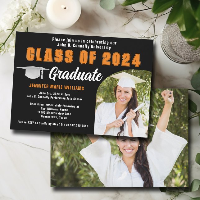 Invitation Black Orange Graduate Photo Party (Créateur téléchargé)