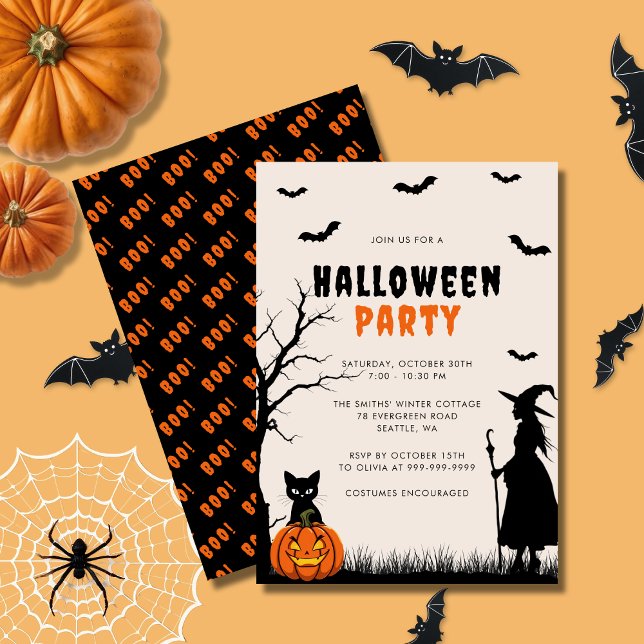 Invitation Black Orange sorcière Citrouille Adult Halloween P (Créateur téléchargé)