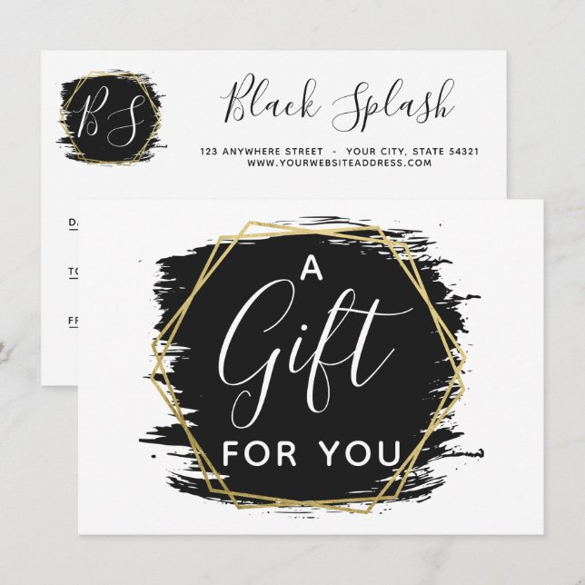 Invitation Black Paint Stroke & Modern Gold Certificate Card (Devant / Derrière)