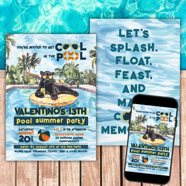 Invitation Black Panther Wild Pool Party Anniversaire Invitat (Créateur téléchargé)