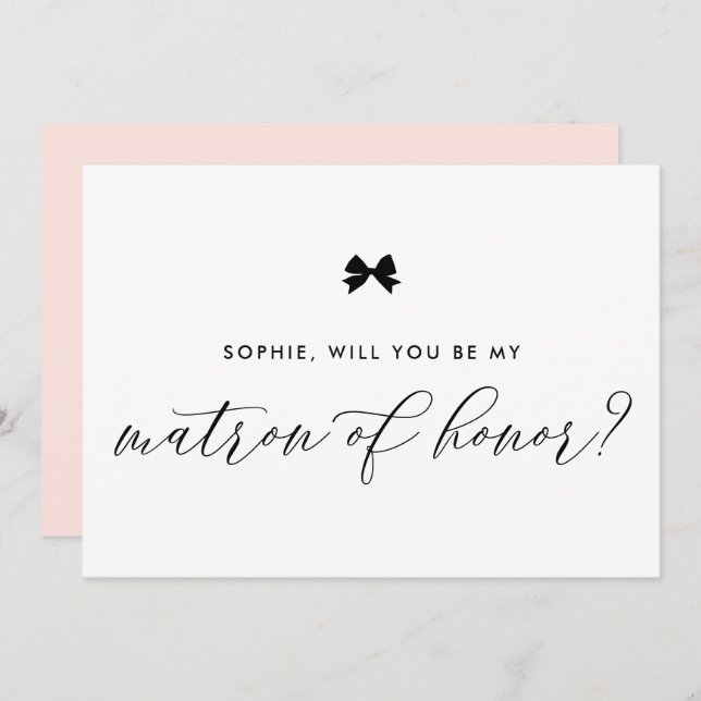 Invitation Black Parisian Bow you will be My Matron of Honor (Devant / Derrière)