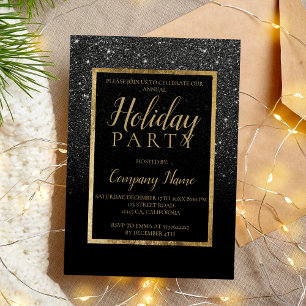 Invitation Black parties scintillant or entreprise Noël
