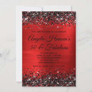 Invitation Black Parties scintillant Red Foil 50 et Fabuleux 
