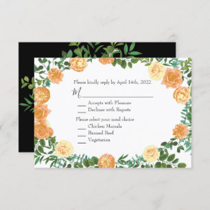 Invitation Black & Peach Mariage Floral moderne