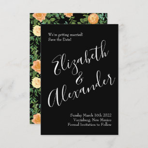 Invitation Black & Peach Mariage Floral moderne