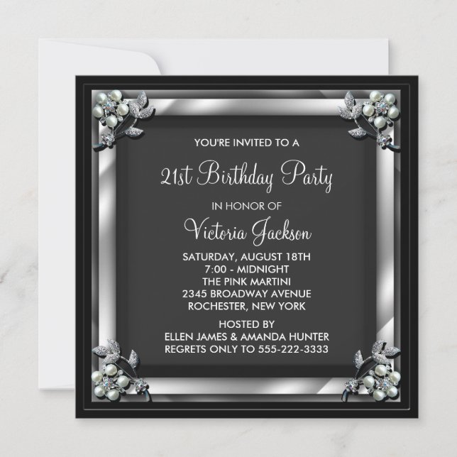 Invitation Black Pearl Womans 21e fête d'anniversaire (Devant)