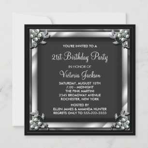 Invitation Black Pearl Womans 21e fête d'anniversaire