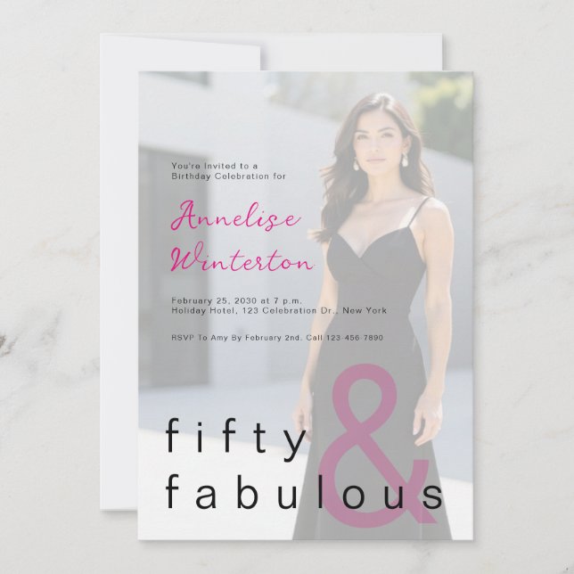 Invitation Black Pink 50 and Fabulous 50th Birthday Party (Devant)