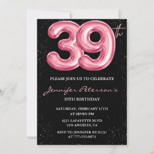 Invitation Black Pink Balloon Glam Parties scintillant 39e an