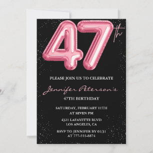 Invitation Black Pink Balloon Glam Parties scintillant 47e an