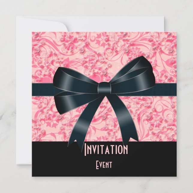 Invitation Black Pink Butterfly Bow (Front)