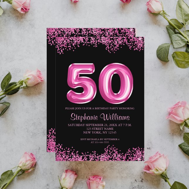 Invitation Black Pink Faux Parties scintillant 50e anniversai (Créateur téléchargé)