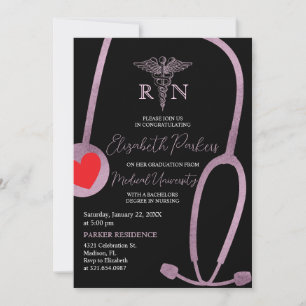 Invitation Black Pink Gold Modern Nursing Party