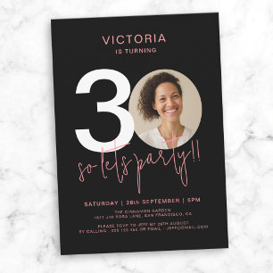 Invitation Black Pink moderne 30e anniversaire