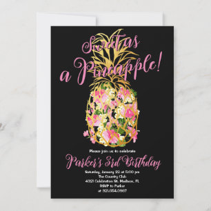 Invitation Black Pink Sweet a Pineappy Anniversaire