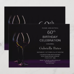Invitation Black Purple 60e Anniversaire Vin Glass Party